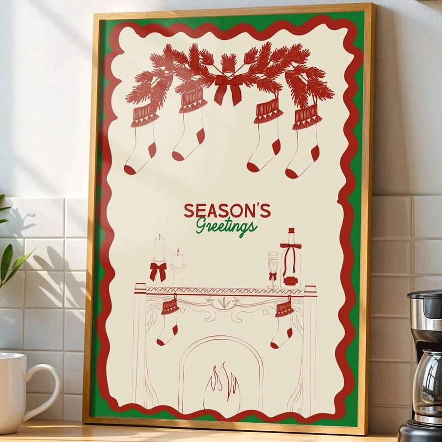 Vintage Flat-Print Christmas Sock & Holiday Stocking Canvas Poster 