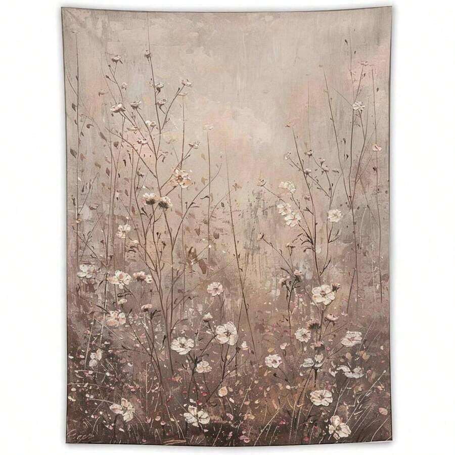 Muted botanical wall hanging with oil painting wildflower design