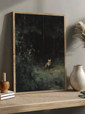 Vintage fox in a dramatic forest framed wall art