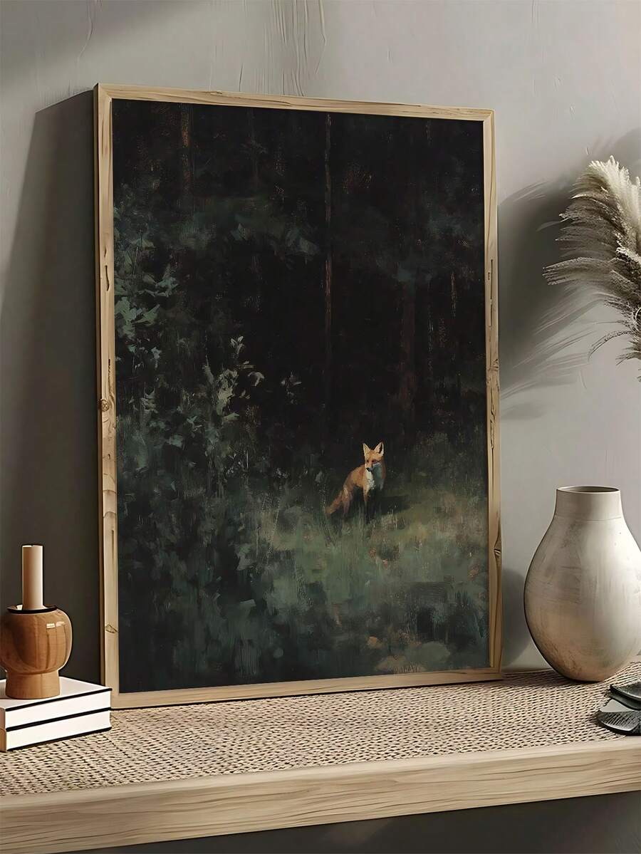 Vintage fox in a dramatic forest framed wall art
