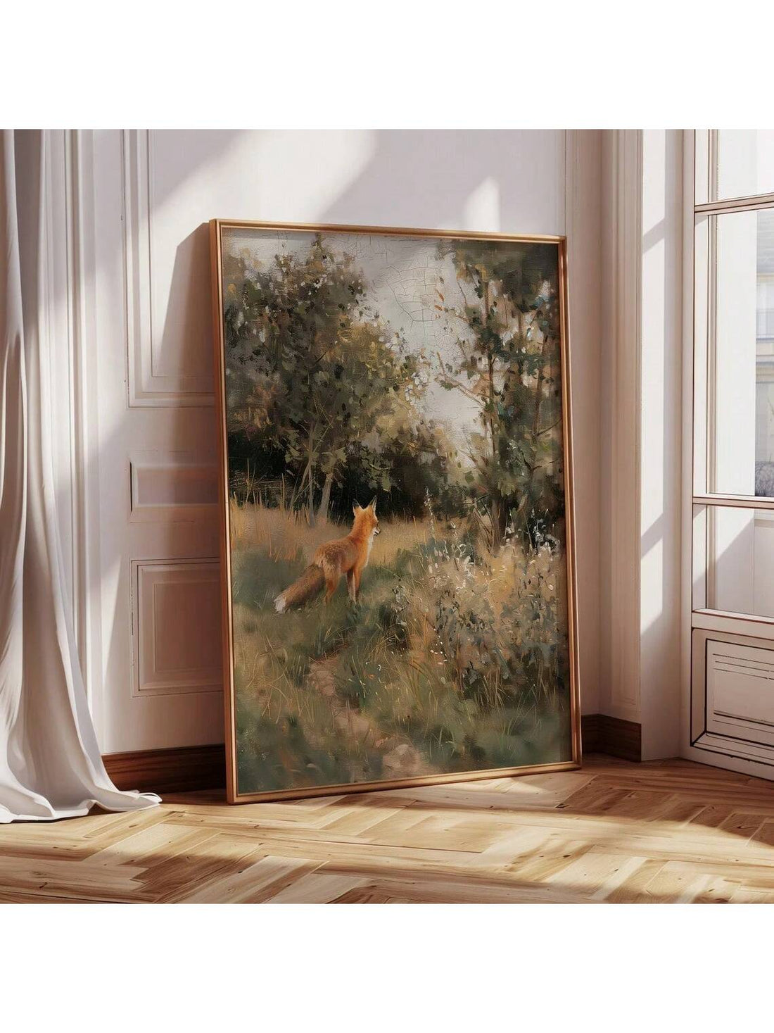 This exquisite vintage fox oil painting poster captures the refined aesthetics of traditional English garden décor. Rendered in classic oil painting style, the artwork showcases a majestic fox amid forest foliage, evoking timeless elegance and natural beauty. Perfect for collectors of wildlife art and those seeking to enhance period interiors, this piece brings sophisticated charm to any room. The muted, earthy palette complements traditional furnishings while the detailed brushwork demonstrates authentic a