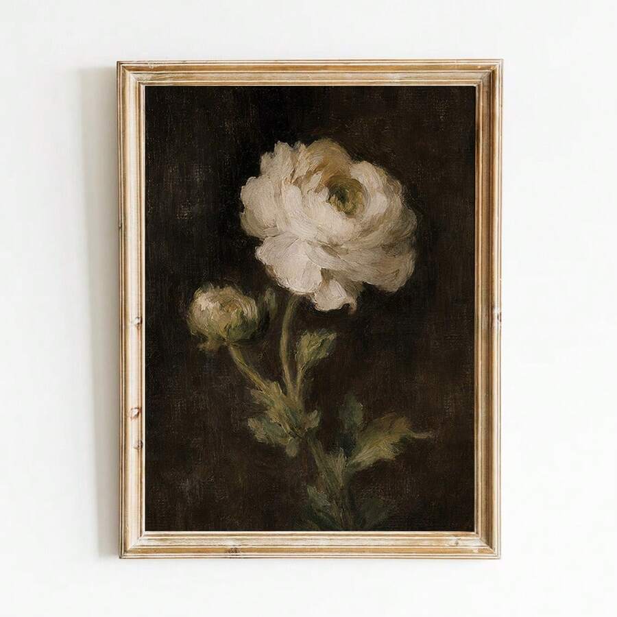 Vintage French botanical wall art with cream flower