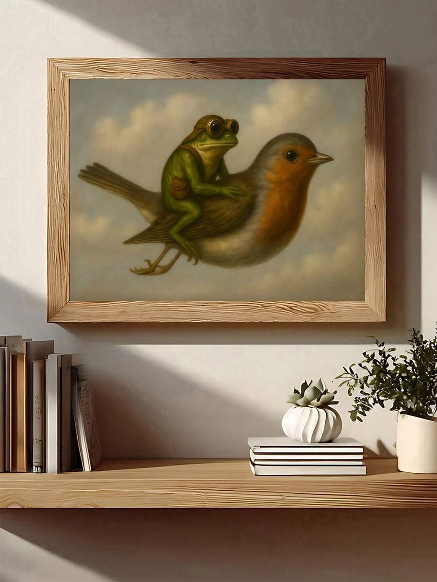 Transform your walls with this enchanting vintage frog and bird canvas art. Featuring whimsical animal and botanical imagery in a modern style, this piece adds personality to dining rooms and home offices. Choose between framed or unframed options to match your décor preferences. The waterproof canvas is built to last, while its removable design makes it perfect for flexible decorating. An imaginative gift for anyone who appreciates quirky, nature-inspired artwork.