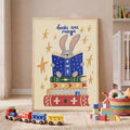 Framed books are magic bunny reading poster beside children toys