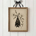 Gothic botanical vampire bat canvas poster in gold frame