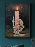 Vintage Gothic Skeleton Holding Dripping Pink Candle Dark Academia Canvas Poster 