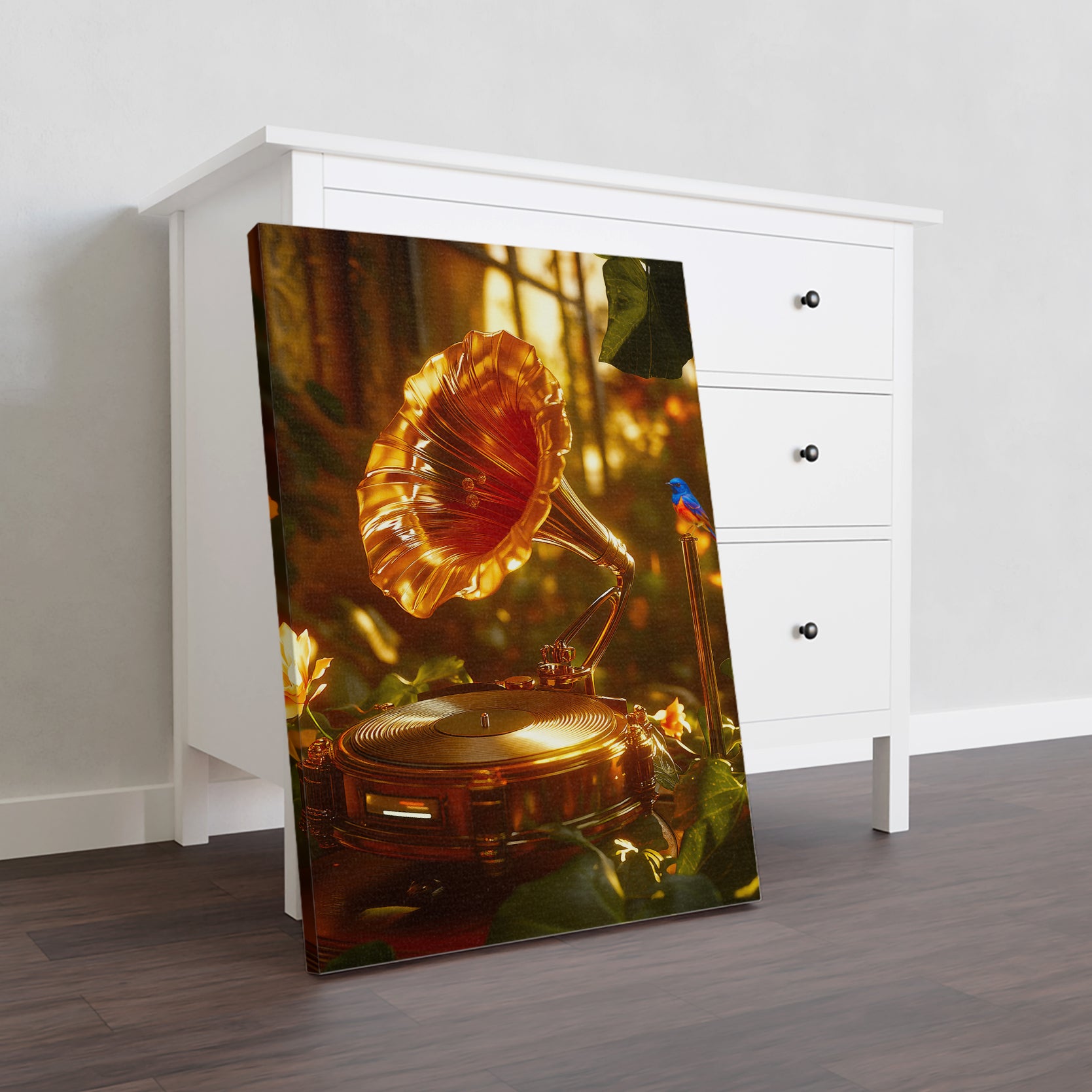 Add a touch of vintage charm to your home decor with our Vintage Gramophone Canvas Wall Art. Featuring a beautiful golden phonograph print, this canvas is perfect for adding character to your living room, sofa backdrop, or bedside area. Elevate your space with this unique and stylish piece.