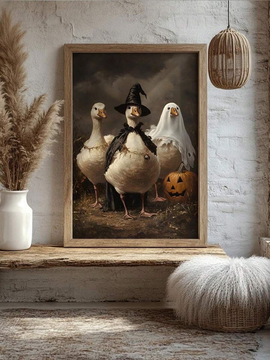 Halloween goose print with witch, ghost, and pumpkin costumes