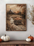 Vintage Halloween ghost and pumpkins framed wall art