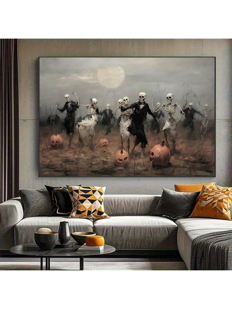 Celebrate the eerie charm of Halloween with this Vintage Wall Art Poster featuring a lively skeleton dance party surrounded by pumpkins. Perfectly blending Dark Academia and Victorian Gothic aesthetics, this piece adds a sophisticated yet spooky touch to your home decor. Crafted to evoke a timeless, mysterious atmosphere, it’s ideal for those who appreciate classic Halloween motifs with an artistic edge. Elevate your space with this unique poster that captures the spirit of the season in an elegant, vintage