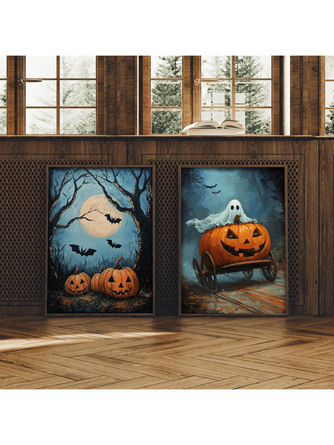 Add a charming vintage touch to your home this Halloween with this wall art set featuring adorable ghosts and pumpkins. These canvas prints blend nostalgic design with cozy seasonal decor, creating a warm and inviting atmosphere. Perfect for enhancing your living space with subtle festive spirit, the set offers timeless appeal and quality craftsmanship for lasting enjoyment.