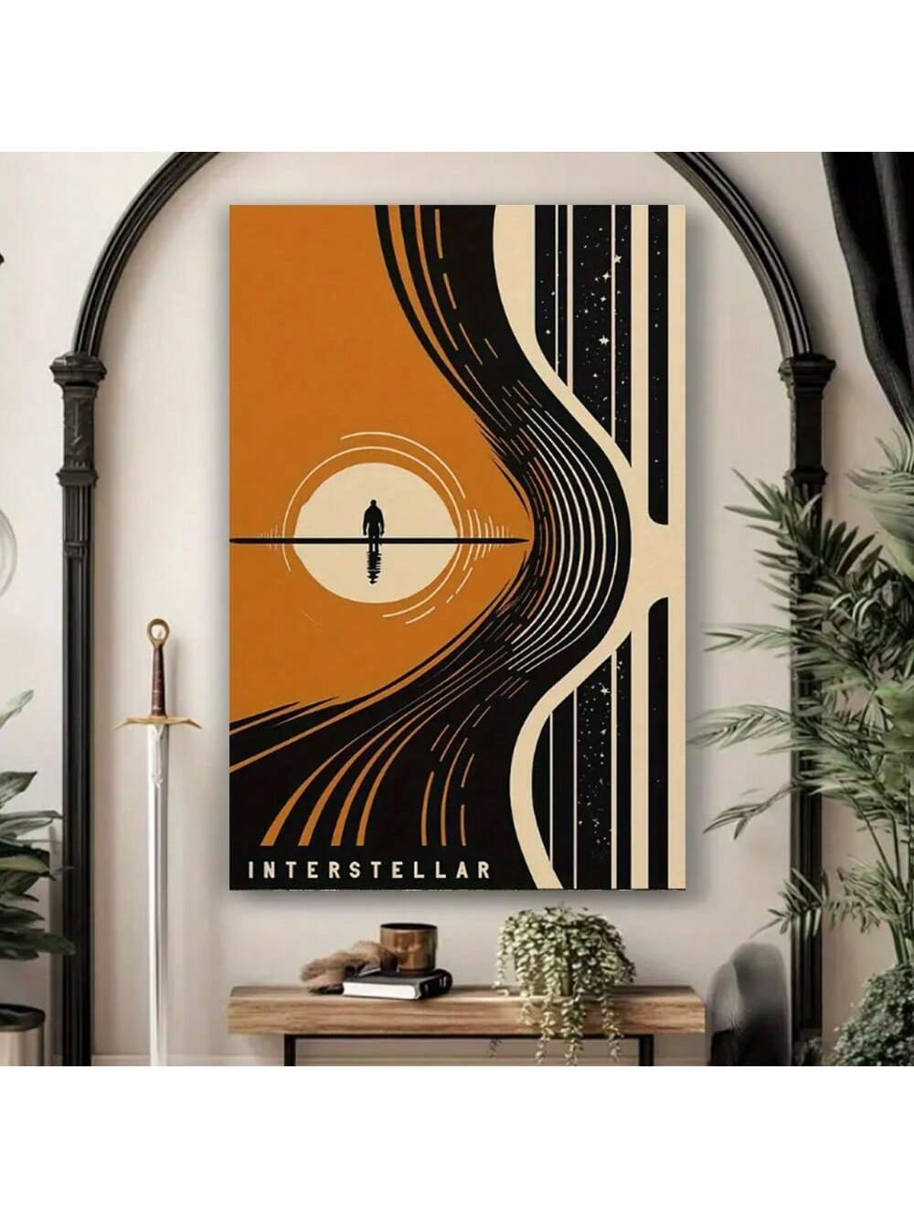 Enhance your retro home decor with this expertly crafted Vintage Interstellar Movie Poster. Featuring a wooden frame and canvas wall art, this poster will transport you to the world of interstellar travel and inspire your inner space explorer. Made with vintage printing techniques, this piece is a stunning addition to any space lover's collection.