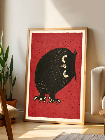 Japanese owl wall art with red textured background