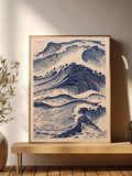Vintage Japanese Tree & Wave Minimalist Canvas Poster