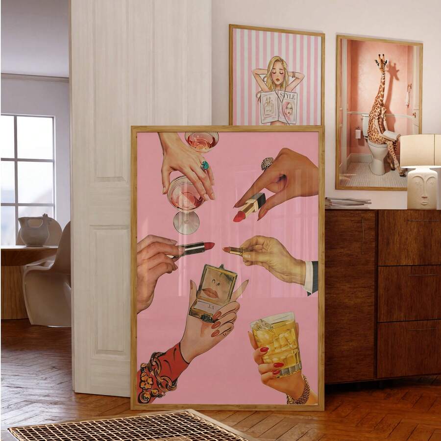 Pink lipstick framed wall art