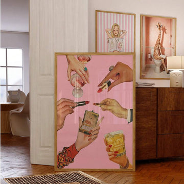 Pink lipstick framed wall art