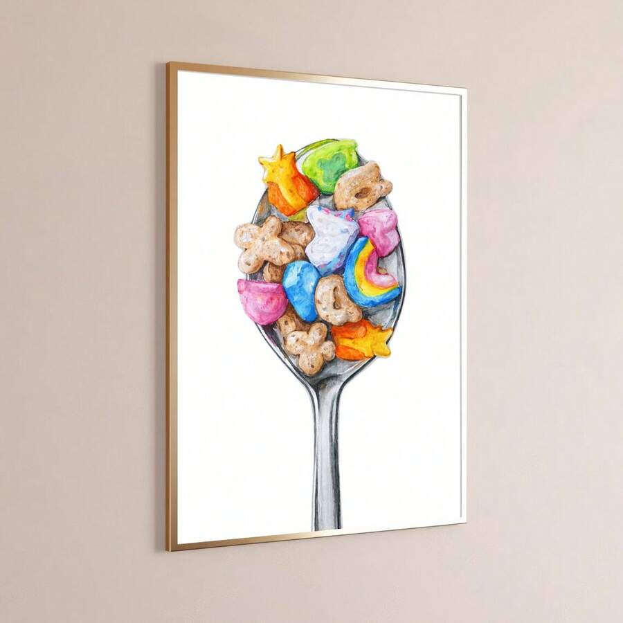 Vintage Lucky Charms Spoon Whimsical Cereal Kitchen Canvas Poster 