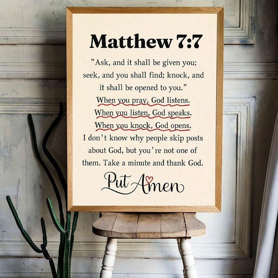 Vintage Matthew 7:7 Christian Scripture Faith & Prayer Canvas Poster