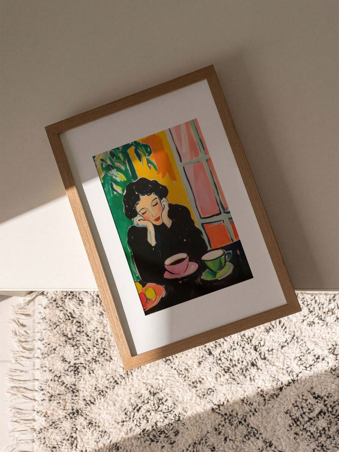 This vintage mid-century art print captures the timeless elegance of a coffee-loving woman, perfect for adding a sophisticated touch to any home or office space. Printed on high-quality canvas without framing, it offers versatile styling options to suit your decor. Its classic design and muted tones evoke a nostalgic ambiance, making it an ideal piece for those who appreciate retro aesthetics and refined wall decor.