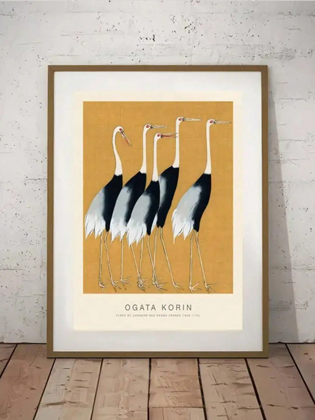This Vintage Monochrome Herons &amp; Cranes Canvas Poster brings a touch of elegance to any home decor with its stunning Mustard Yellow Flock Illustration. Made with high-quality canvas and no frame, this poster is perfect for adding a vintage touch to any room. Expertly crafted for a timeless appeal.