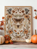 Vintage moth and dried botanical sunflower canvas poster