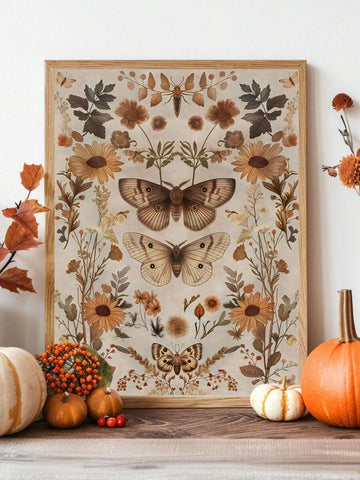 Vintage moth and dried botanical sunflower canvas poster
