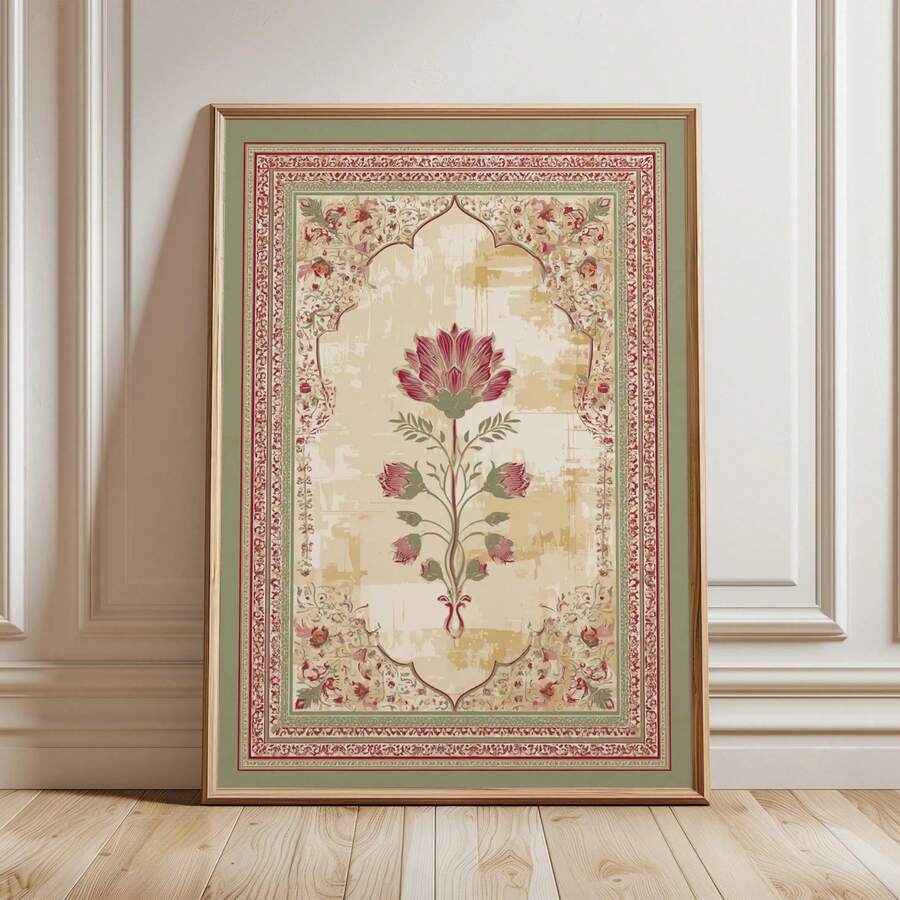 Transform your dining room with this stunning Vintage Mughal Floral Arch Canvas Wall Art. Featuring an elegant oriental botanical design rendered in rich multicolor tones, this piece brings timeless sophistication to any space. The waterproof canvas construction ensures durability and longevity, making it perfect for various room environments. Whether displayed framed or unframed, this graphic botanical print captures the intricate beauty of traditional Mughal artistry while complementing modern home decor 