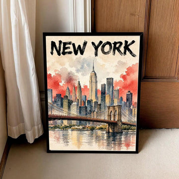 New York skyline vintage framed wall art