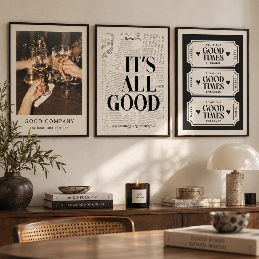 Framed black-and-white ticket stub canvas with three Good Times admission tickets