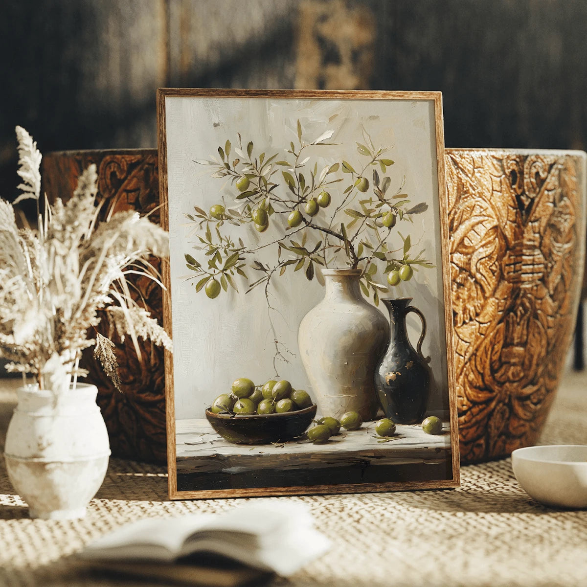 Vintage Olive Tree Still Life Botanical & Vase Canvas Poster