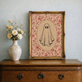 Vintage pink floral ghost framed wall art