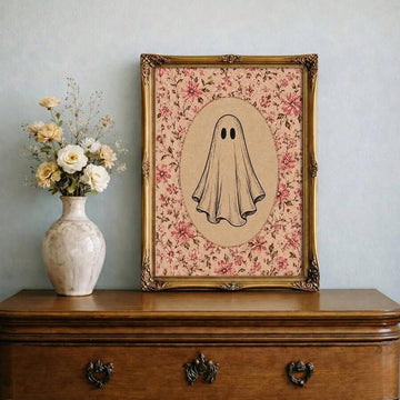 Vintage pink floral ghost framed wall art