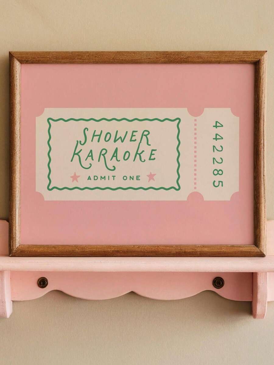 Vintage Pink & Green Shower Karaoke Ticket Funny Bathroom Canvas Poster 