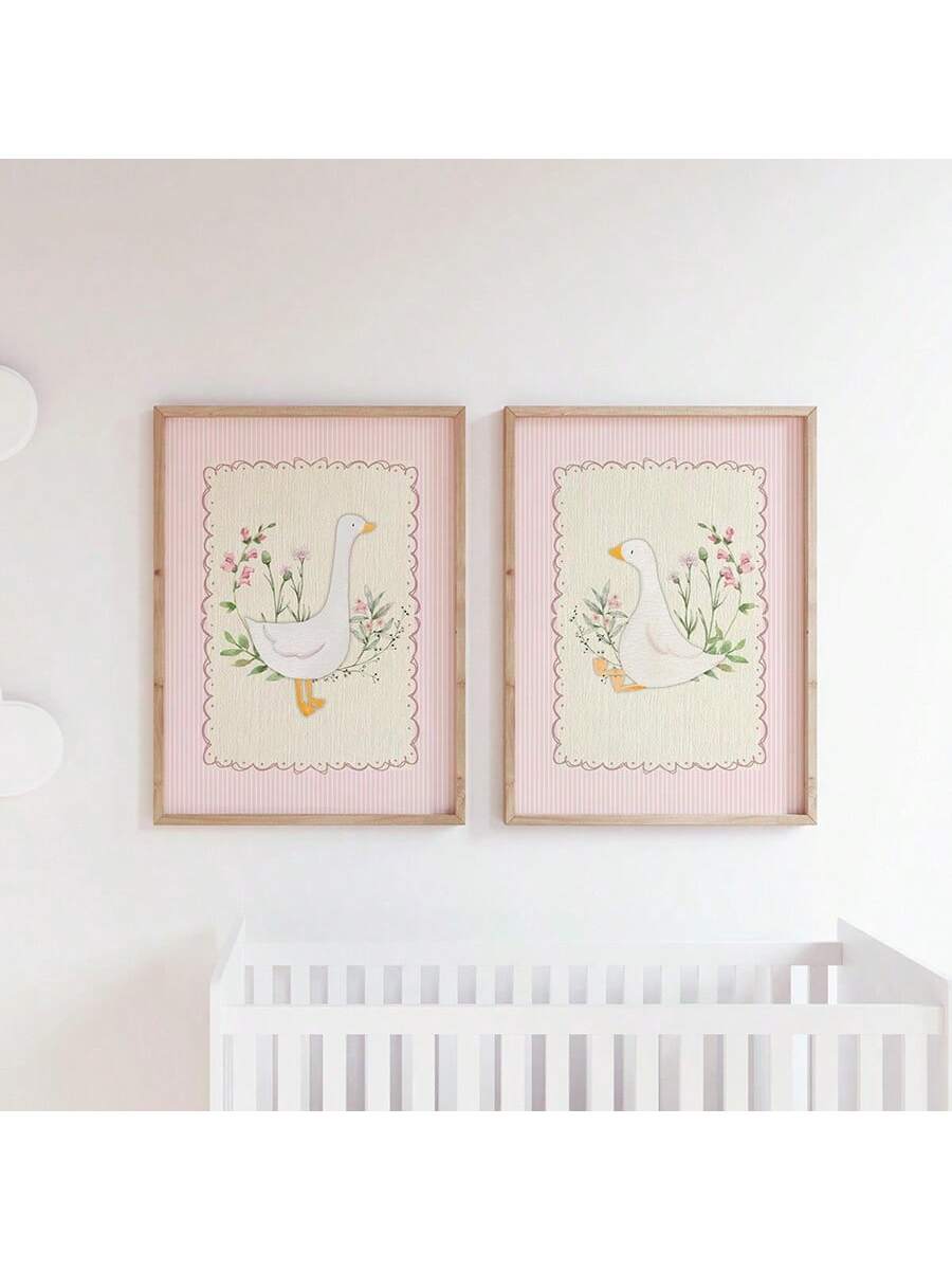 Add a charming touch to your little girl's space with this Vintage Pink Silly Goose Nursery Wall Art. Crafted on high-quality canvas, this adorable print brings a soft, nostalgic vibe perfect for girly bedrooms and nurseries. Its gentle pink tones and whimsical design create a soothing atmosphere that complements a variety of decor styles while inspiring imagination and warmth. Durable and easy to hang, this piece is an expert choice for enhancing your child's room with timeless, playful elegance.
