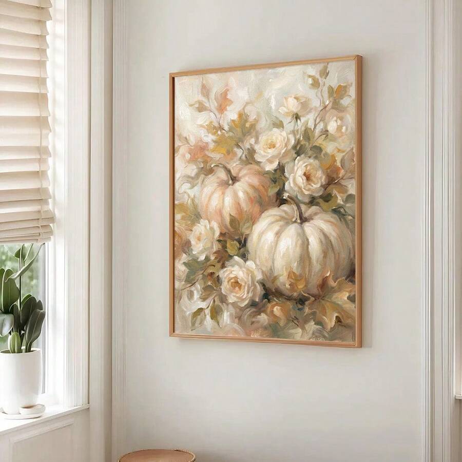 Vintage pumpkin and rose flower autumn canvas poster