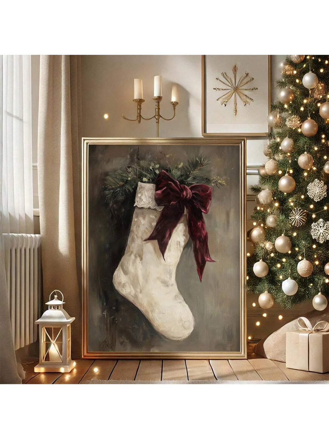 Bring timeless holiday charm to your home with this striking vintage-inspired Christmas stocking wall art. Rendered in rich oil painting technique, this piece captures the nostalgic warmth of retro Santa Claus imagery against a bold red backdrop. Perfect for creating a festive focal point in living rooms, entryways, or bedrooms, this artwork celebrates classic holiday aesthetics with authentic period detail