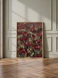 Vintage Red Floral Field Textured Oil Painting Canvas Poster 