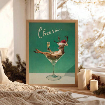 Vintage Reindeer Champagne Funny Christmas Canvas Poster