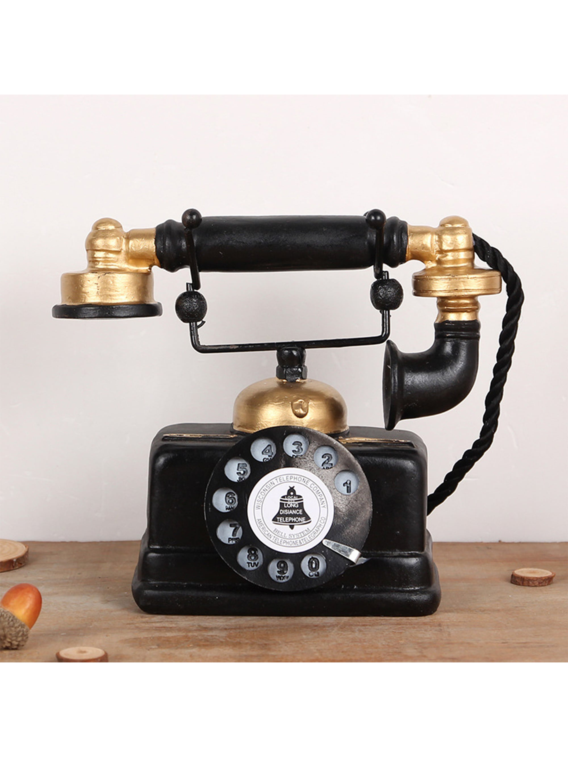 This vintage resin telephone model is a perfect timeless desk ornament for home decor. With its intricate details and classic design, it adds a touch of nostalgia to any room. Made from high-quality materials, it is a durable and stylish choice for any decor style.
