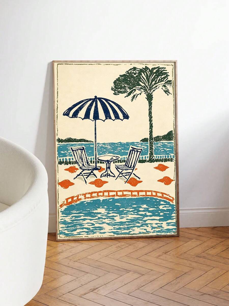 Vintage Retro Seaside Pool & Palm Beach Summer Canvas Poster 