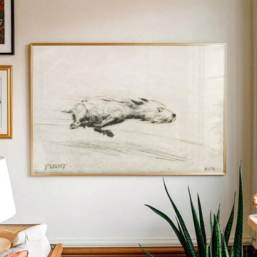 Vintage dog poster with running white terrier sketch and Flight text