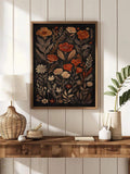 Vintage terracotta wildflower canvas poster with rust orange blooms