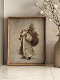 Vintage Santa Claus Carrying Gift Box Holiday Christmas Canvas Poster 