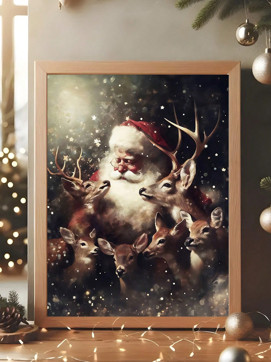 Bring timeless holiday charm into your home with this exquisite vintage-inspired oil painting depicting Santa Claus and his reindeer in a magical winter landscape. Rendered in rich, warm tones, this artwork captures the nostalgic essence of classic Christmas traditions while serving as a striking focal point for any room. The masterful brushwork and attention to detail showcase the craftsmanship of traditional oil painting techniques. Perfect for collectors and holiday enthusiasts alike, this festive piece 