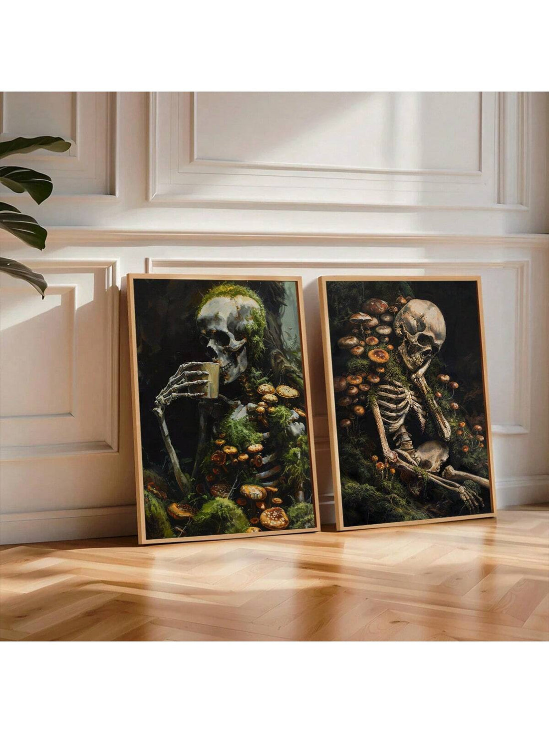 Elevate your dark cottagecore aesthetic with this Vintage Skeleton Art Posters Set, featuring intricate gothic mushroom and skull designs. These canvas prints blend vintage charm with macabre elegance, perfect for adding a mysterious, artistic touch to your home decor. Crafted to inspire and captivate, they bring a unique fusion of nature and mortality that complements any dark-themed interior.