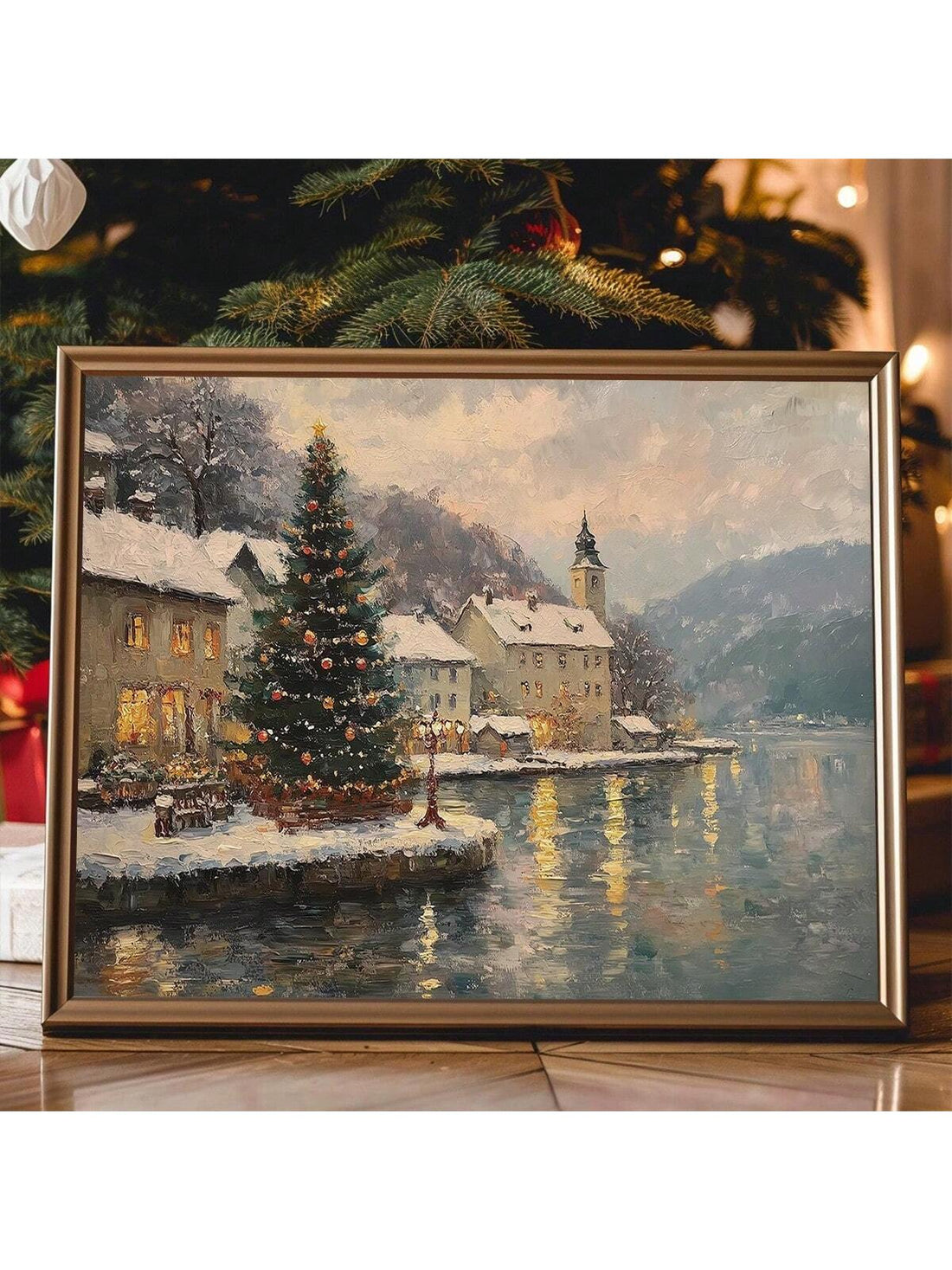 Transform your space into a winter wonderland with this enchanting framed wall decor featuring a vintage snowy Christmas village scene. The expertly crafted design captures the nostalgic charm of classic holiday traditions while maintaining a contemporary aesthetic that complements modern interiors.