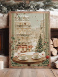 Vintage Snowy Paris Winter City Window View Christmas Canvas Poster 