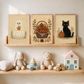 Halloween ghost pumpkin and black cat framed art