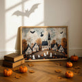 Rustic ghost autumn Halloween city canvas wall art