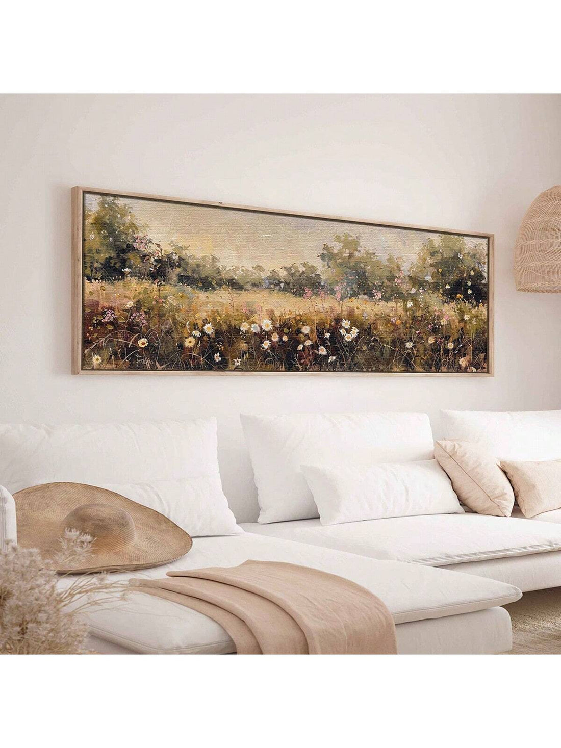 Transform your living space with this Vintage Spring Meadow Framed Canvas Wall Art. This panoramic wildflower landscape captures the timeless beauty of a meadow in full bloom, rendered with expert brushwork and authentic vintage aesthetics.